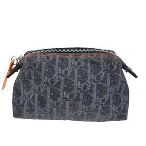 CHRISTIAN DIOR Flight Line Mini Pouch Bag Leather Navy Blue SHW Spain 67KB837